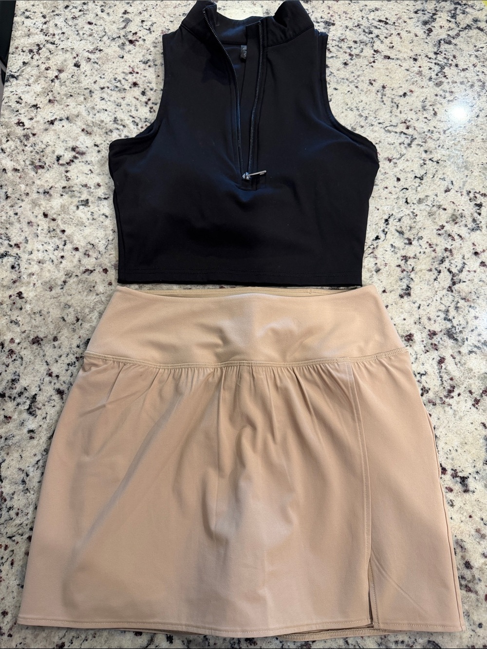 The North Face Tan Mini Skort with Black Vitality (balance athletica) crop tank